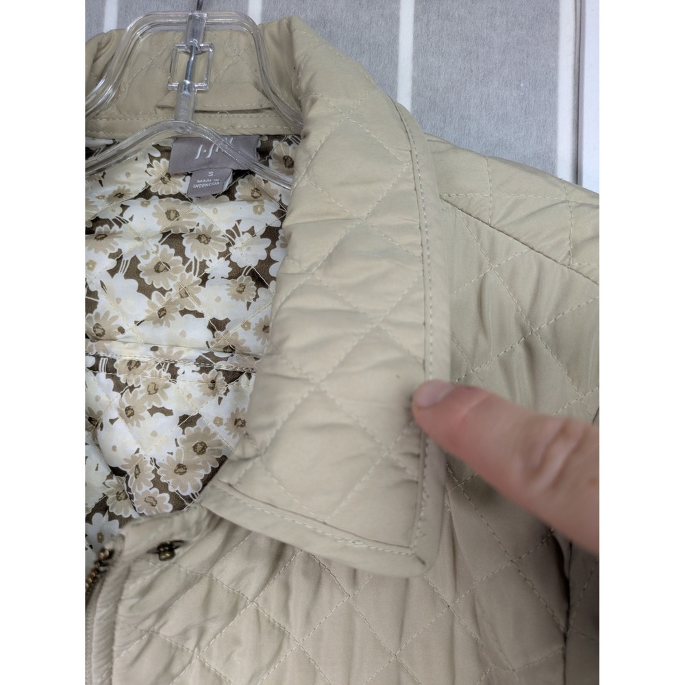J. Jill Womens Quilted Barn Jacket Small Tan Beige Floral Lining Full Zip Pocket - Picture 6 of 9